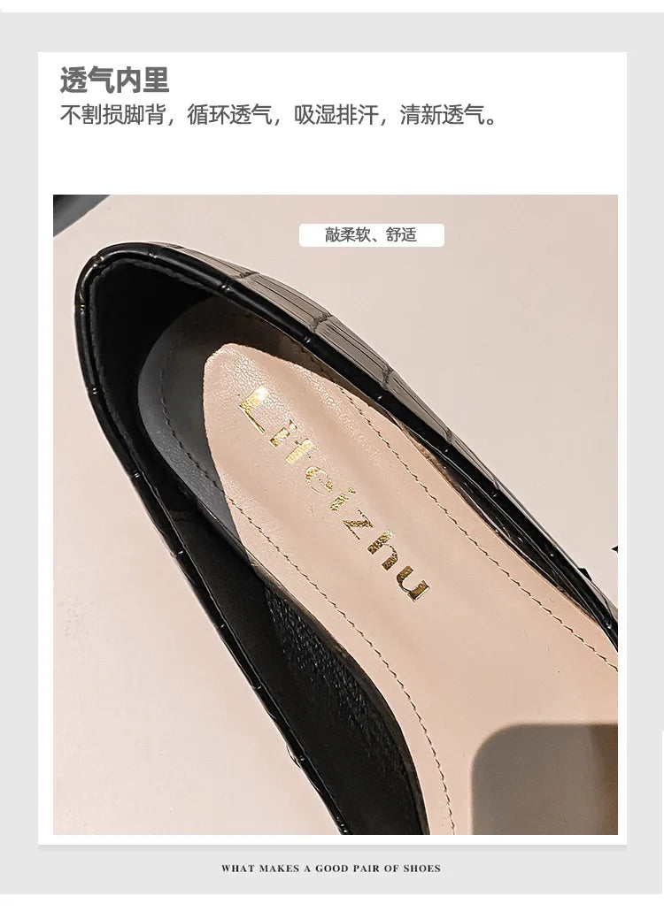Plus Size 42 43 Women Pumps Med Heel Square Toe Pumps Office Lady Imitation Crocodile Leahter Shoes Big Gold Metal Chain Slip On