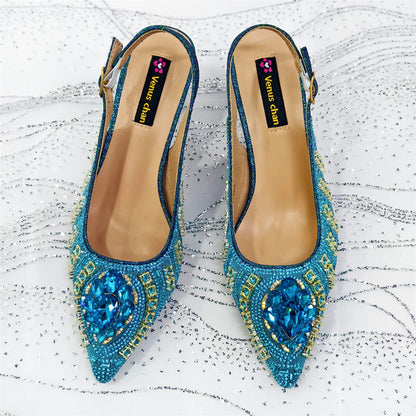 Venus Chan 2026 Italian Butterfly Design Pointed Toe Slingback Sandals with Matching Bag Set - Elegant Sky Blue for Weddings