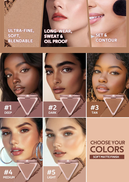 Soft Velvet Matte Bronzer Pressed Powder Long Wear Contour Even Skin Tone Light Setting Powder Natural Tan Shade Face Makeup