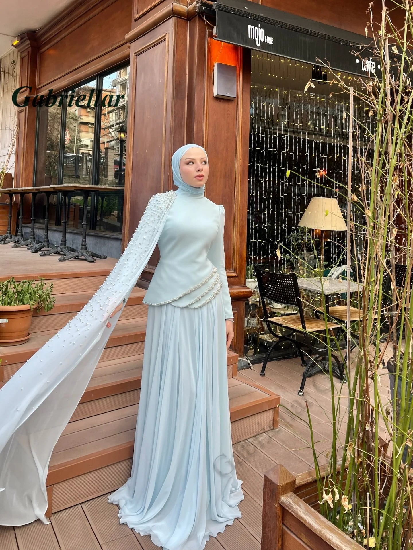 Gabriellar Fashionable Chiffon Celebrity Dress Kuwait High Neck with Pearls Formal Party Maxi Gown for Women Customized