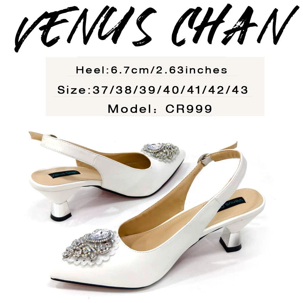 Venus Chan Italian Shoes and Bags Matching Set 2024 Nigeria Elegance Party Rhinestone Pointed Toe Women's Shoes High Heel