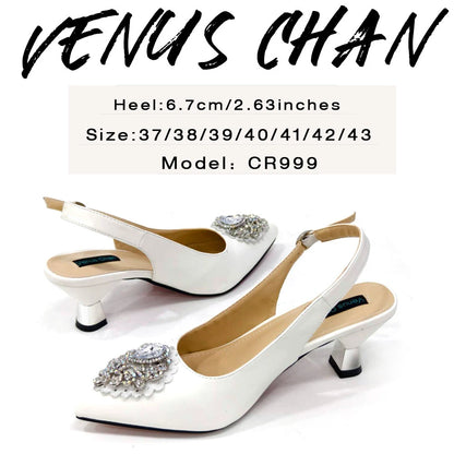Venus Chan Italian Shoes and Bags Matching Set 2024 Nigeria Elegance Party Rhinestone Pointed Toe Women's Shoes High Heel
