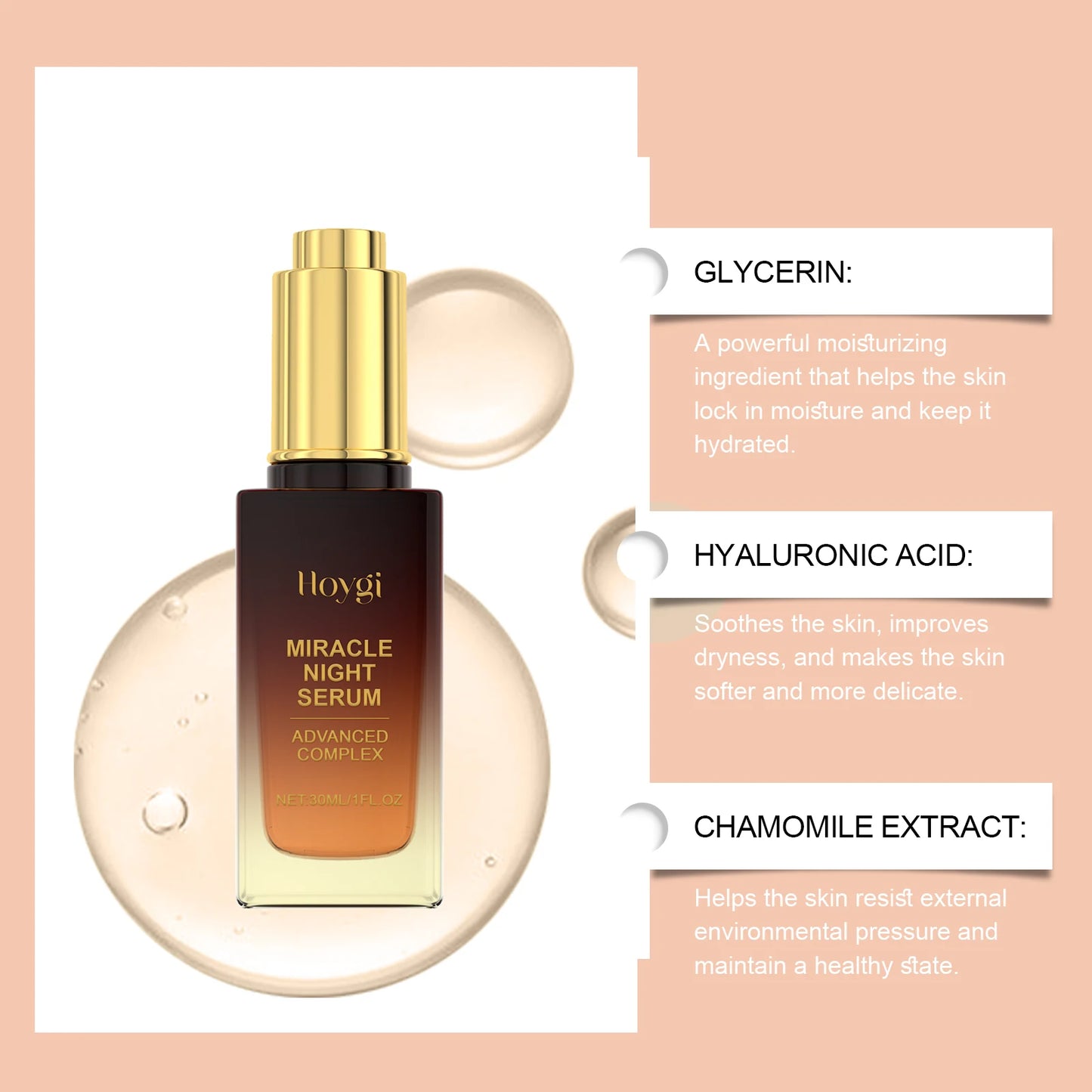 HOYGI Hyaluronic Acid Face Serum Hydrating Tightening Smoothing Nourishing Brightening Fade Fine Lines Anti Aging Facial Essence