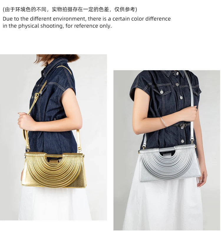 Handbags for Women 2025 New Gold Luxury Designer Brand Handwoven Noodle Bags Leather Pulled Hobo Silver Evening Clutch Chic