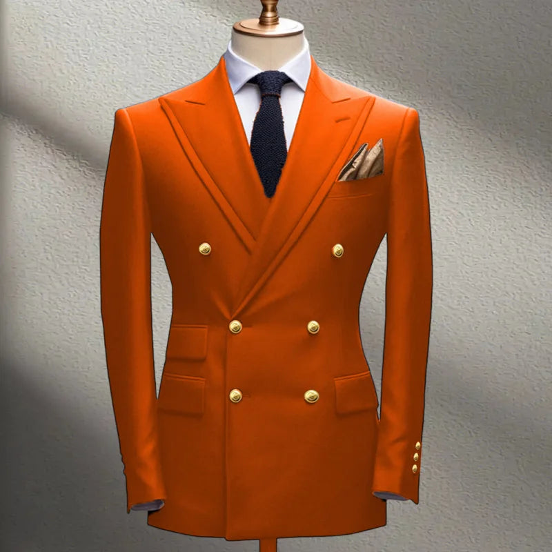 Blue Men's Suit Jacket Slimming Fashion Blazer Double Row Metal Buckle Men's Top Coat for Business Banquet Wedding