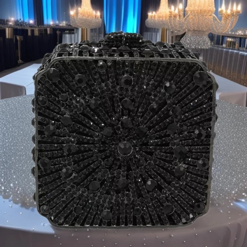 Women Clutch Bag Small Square Box, Full Cover Rhinestone Crystal Evening Bag, Handmade Bridal Party Wedding Prom Dinner Purse