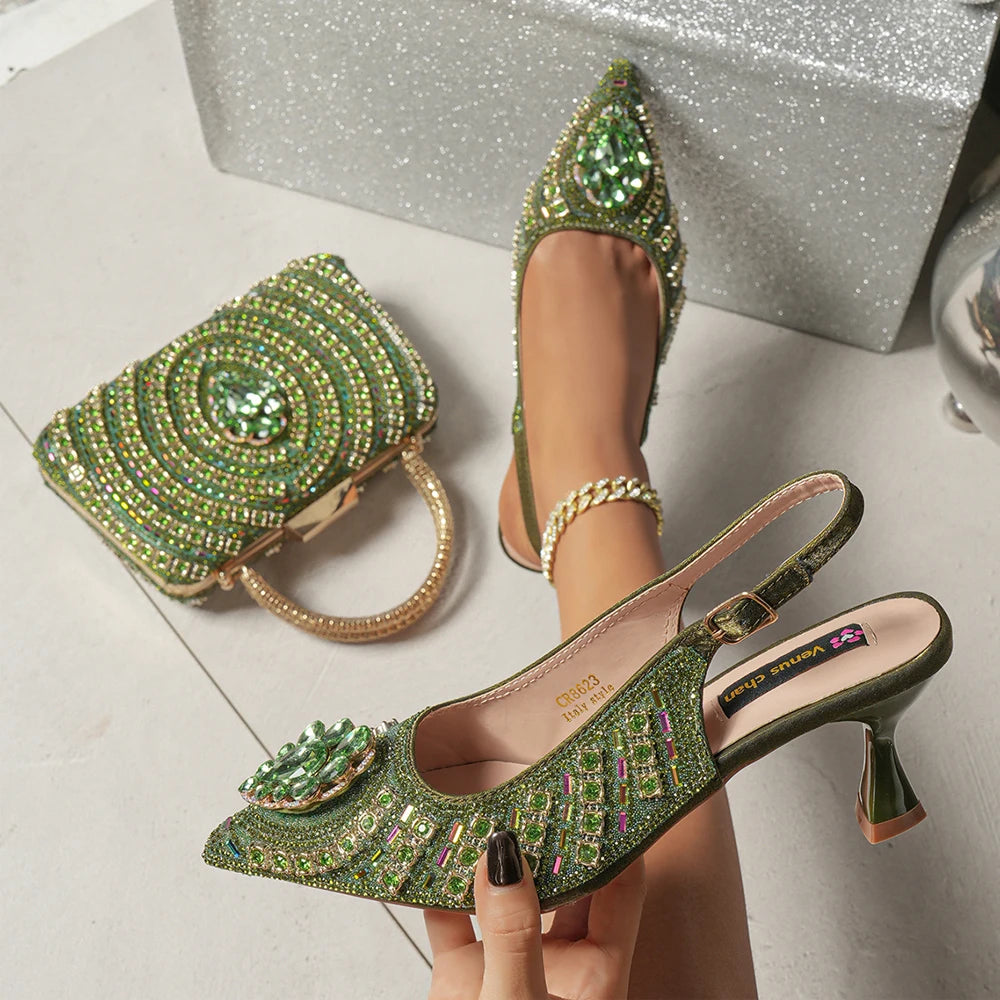 Venus Chan 2026 Italian Butterfly Design Pointed Toe Slingback Sandals with Matching Bag Set - Elegant Sky Blue for Weddings