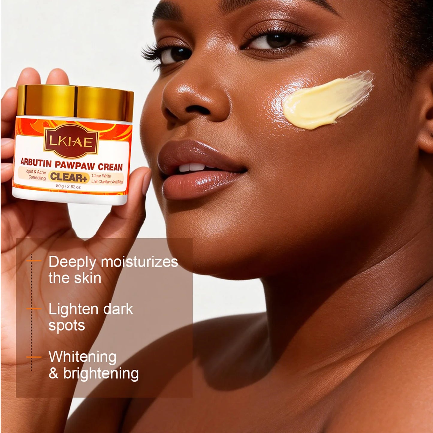 LKIAE Arbutin Pawpaw Face Cream For Women, Black Spots & Acne Correcting, Lightening Skin, Easily Absorbed, Lightweight, 80ml