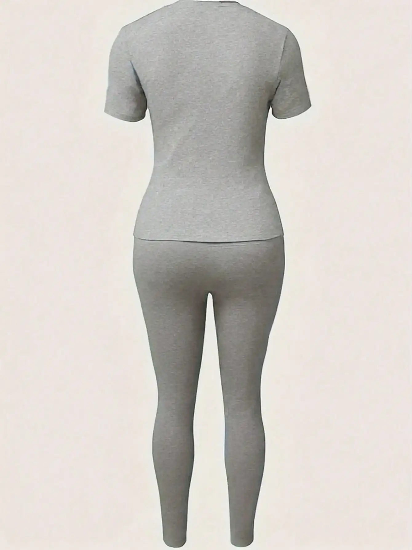 2026 Women's New Paris Printed Two-Piece Set, Casual Short-Sleeved Round Neck T-Shirt and Tight Pants Long Pants Set
