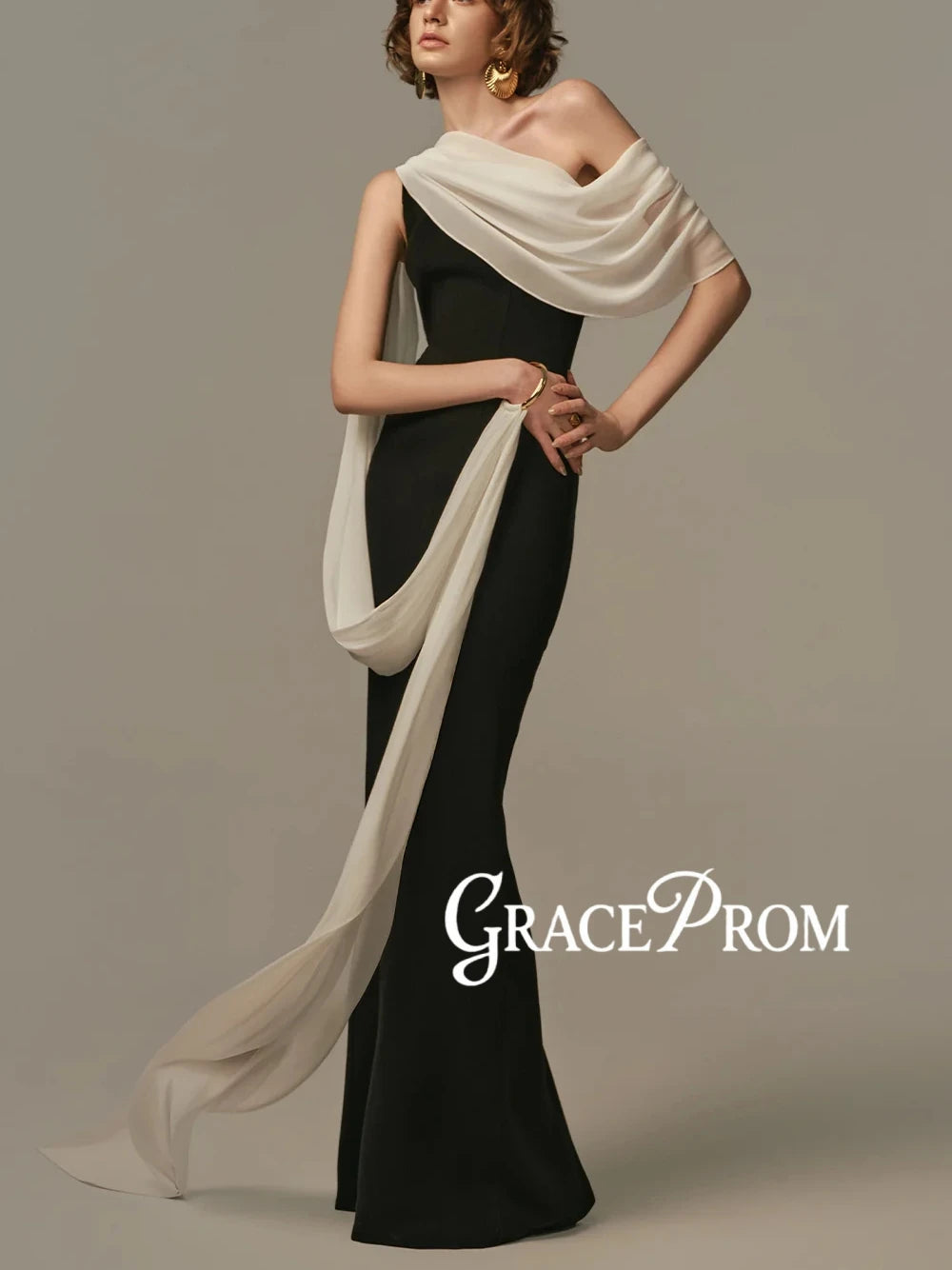 Elegant Two Tone Evening Gown Simple One Shoulder Draped Flowing Sash Customized Prom Dress Fashionable Party Galas Women Wear