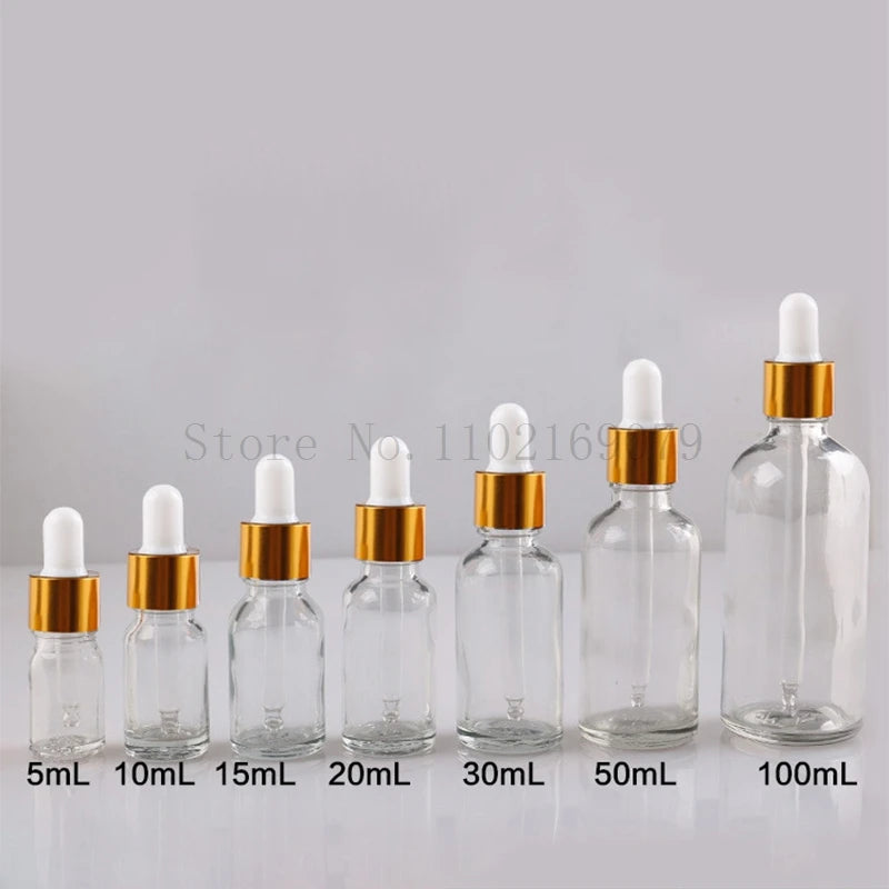 Dropper Bottle Gold Cap Transparent Glass Pipette Bottles for Perfume Essence Essential Oil Reagent Aromatherapy Liquid Cosmetic