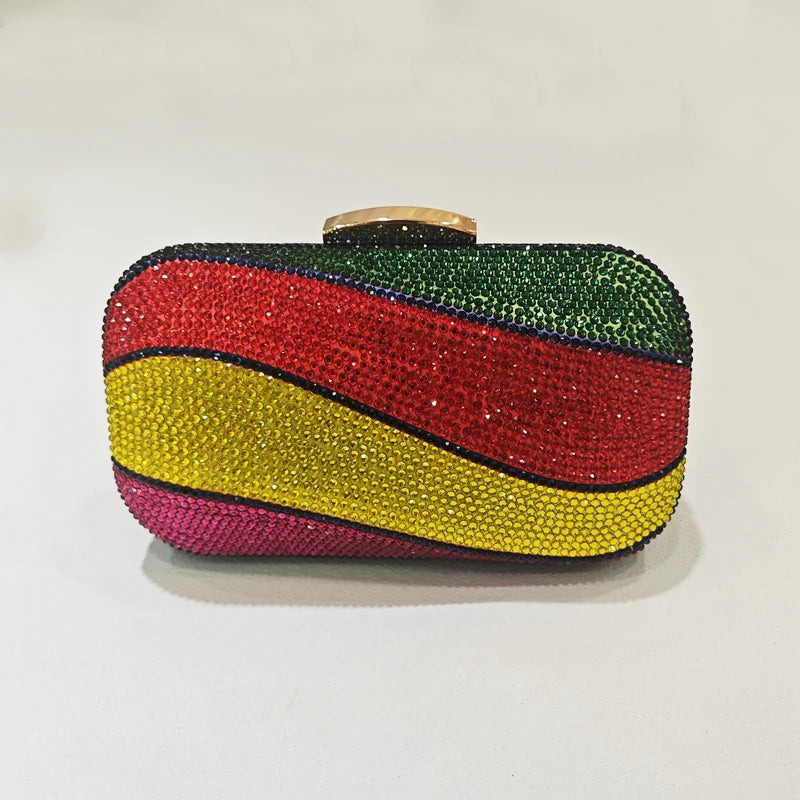 Women Blue/Pink/Green/GOLD Crystal Clutch Evening Bags Metal Hollow Box Minaudiere Handbag Bridal Purse Wedding Party Clutches