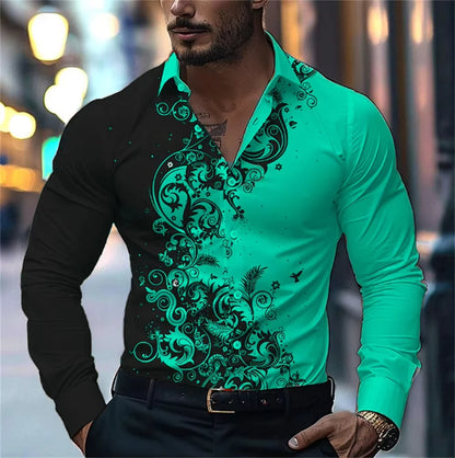 Men'S Stylish Red Floral Print Dress Shirt - Casual Long Sleeve Button-Up Design Spring Fashion Shirt Floral Print Shirt