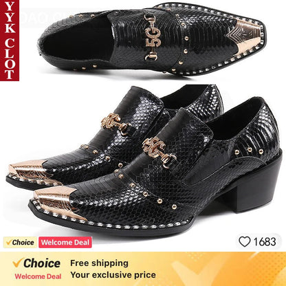 2024 Western Fashion Pointed Metal Toe Dress Shoes Blue Grey Party Wedding Leather Shoes for Men