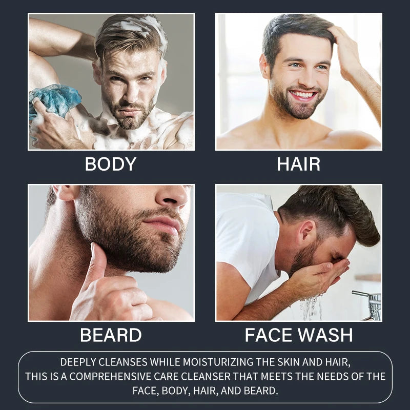 Men 4-in-1 Body, Hair, Beard and Face Wash - Hydrates Skin, Beard and Hair All Day, Strengthen Hair and Beard, Gift for He..