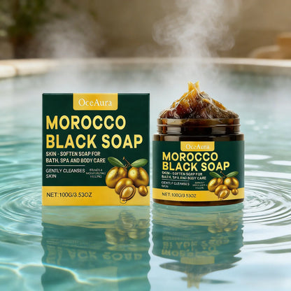 OceAura Morocco Black Soap Deep Cleaning Remove Dead Skin Cells Gentle Care Body Moisturizing Brighten Skin Smoothing Soap 100g