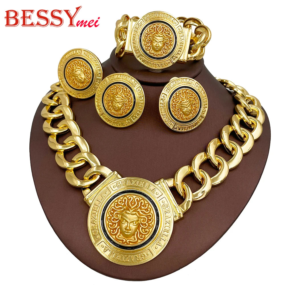 Hip Hop Jewelry Set Fashion Lion Heads Necklaces Cuban Link Bracelet Earring Ring For Women Cocktail Party Jewelry Gifts 2026