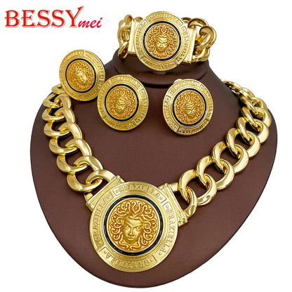 Hip Hop Jewelry Set Fashion Lion Heads Necklaces Cuban Link Bracelet Earring Ring For Women Cocktail Party Jewelry Gifts 2026