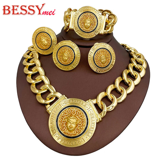Hip Hop Jewelry Set Fashion Lion Heads Necklaces Cuban Link Bracelet Earring Ring For Women Cocktail Party Jewelry Gifts 2026