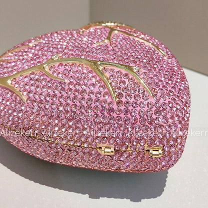 Alizekerr Heart Shaped Diamond Evening Bags Women 2026 Gorgeous Metallic Rhinestone Purses Ladies Unique Handbags Wedding Party