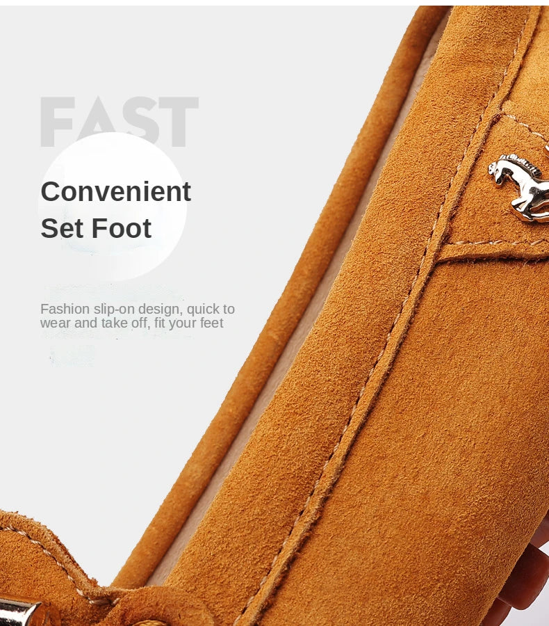 Men Genuine Leather Driving Shoes Metal Buckle Moccasins Slip-On Casual Loafers Men's Comfortable Flats Mocasines