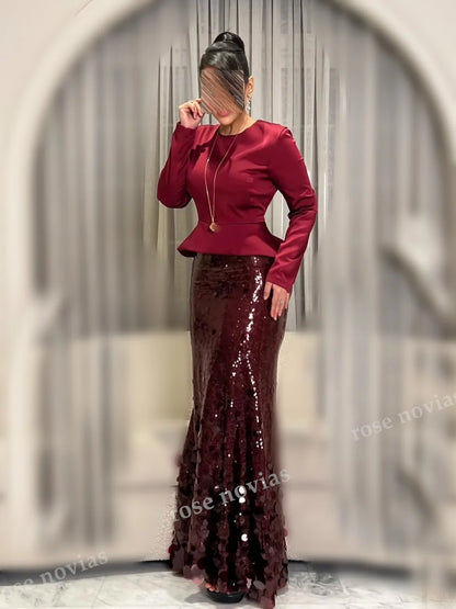Customized Luxury Women's Evening Gowns for Banquet O-Neck Sequined Trumpet Long Dresses Exquisite Party Dresses