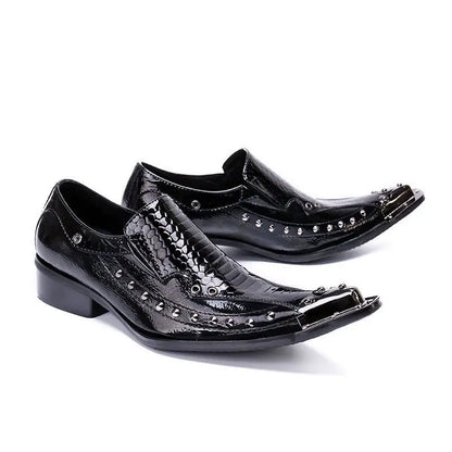 2024 Western Fashion Pointed Metal Toe Dress Shoes Blue Grey Party Wedding Leather Shoes for Men