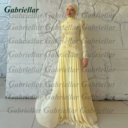 Gabriellar Trendy 3D Appliques Celebrity Dress Kuwait Full Sleeves High Neck Chiffon Formal Party Maxi Gown for Women Customized