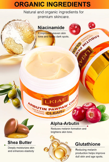 LKIAE Arbutin Pawpaw Face Cream For Women, Black Spots & Acne Correcting, Lightening Skin, Easily Absorbed, Lightweight, 80ml