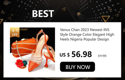 Venus Chan Italian Shoes and Bags Matching Set 2024 Nigeria Elegance Party Rhinestone Pointed Toe Women's Shoes High Heel