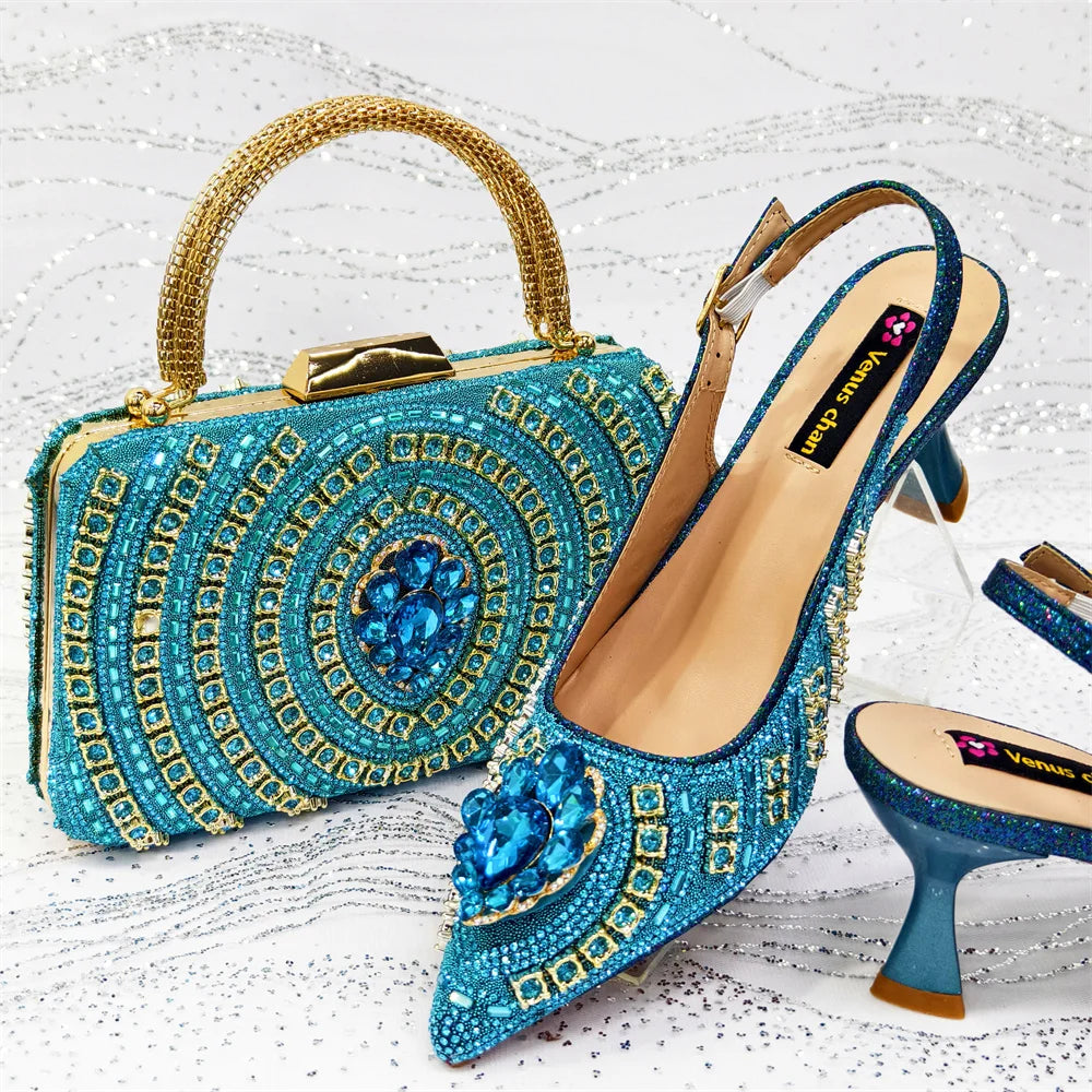Venus Chan 2026 Italian Butterfly Design Pointed Toe Slingback Sandals with Matching Bag Set - Elegant Sky Blue for Weddings