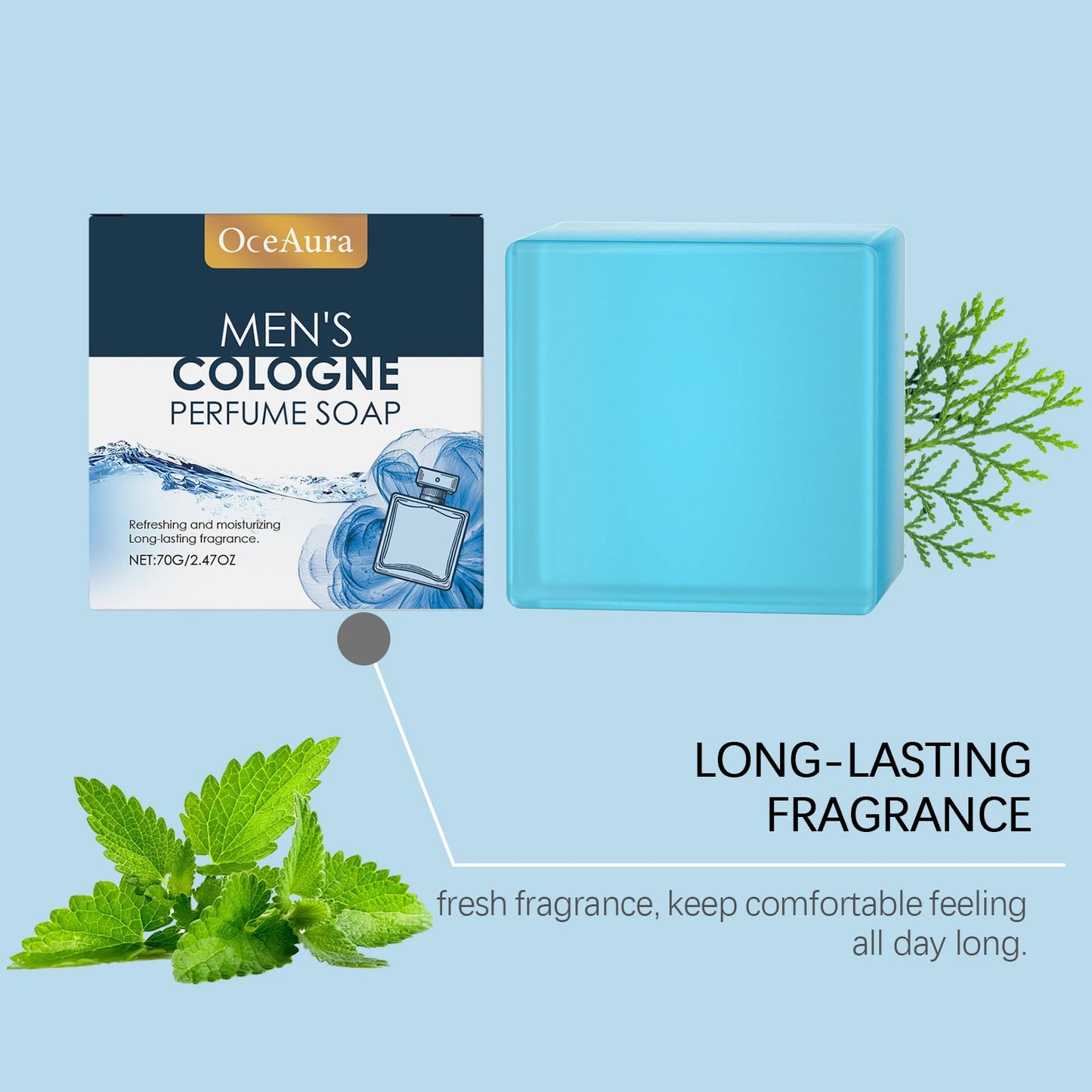 OceAura Men's Perfume Bath Soap Gentle Cleansing Body Skin Refreshing Non-oily Comfort Care Soap Cool Texture 70g