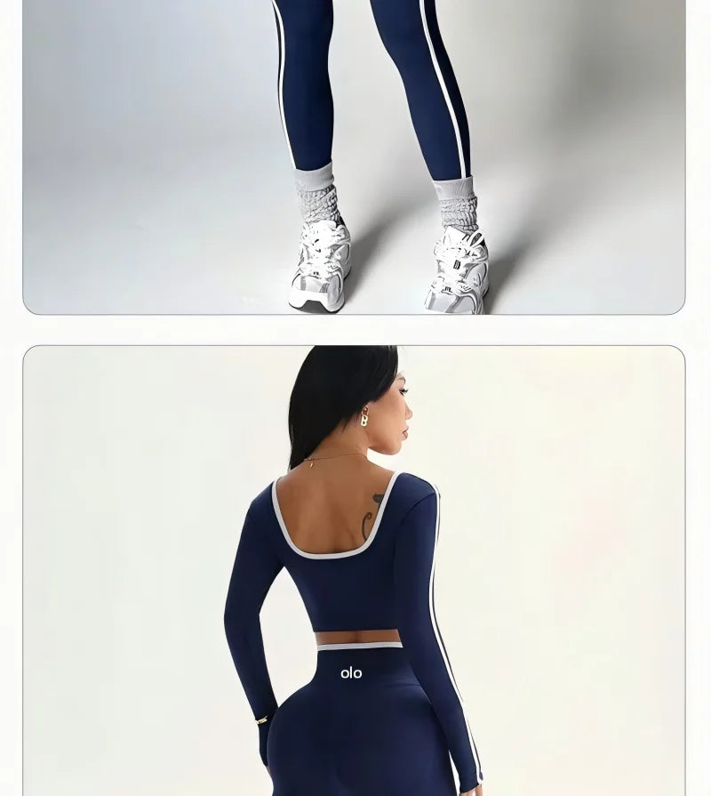2026 Popular Color Blocking Yoga Set, Tight Yoga Long Sleeved Pants V Waist and Hip Lifting Tight Yoga Pants Luxury Set