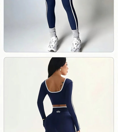 2026 Popular Color Blocking Yoga Set, Tight Yoga Long Sleeved Pants V Waist and Hip Lifting Tight Yoga Pants Luxury Set
