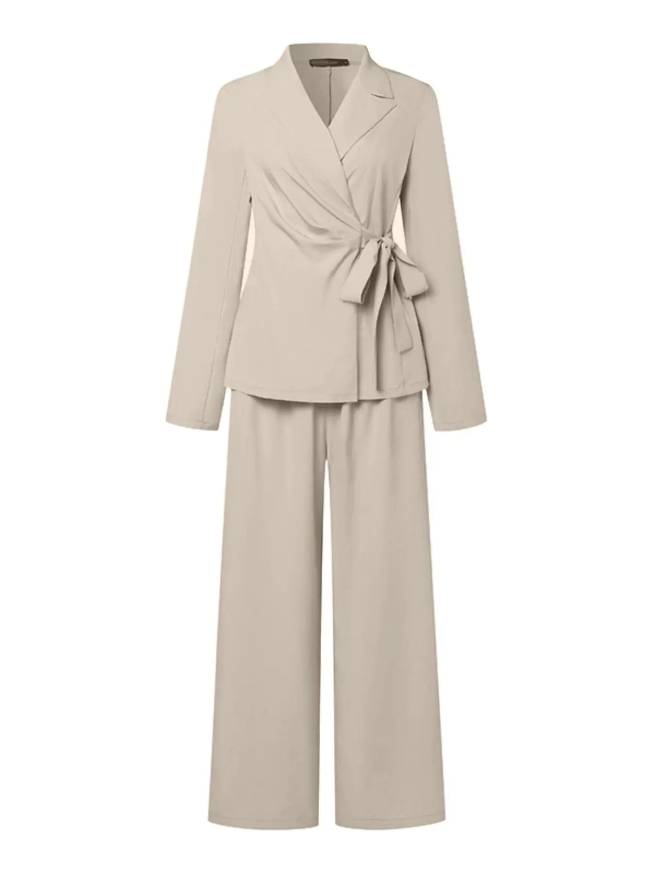 Casual Fashionable Trousers Suit Spring Autumn Solid Color Commuter Style Lapel Long-sleeved Top Wide-leg Trousers Two-piece Set