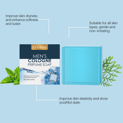 OceAura Men's Perfume Bath Soap Gentle Cleansing Body Skin Refreshing Non-oily Comfort Care Soap Cool Texture 70g