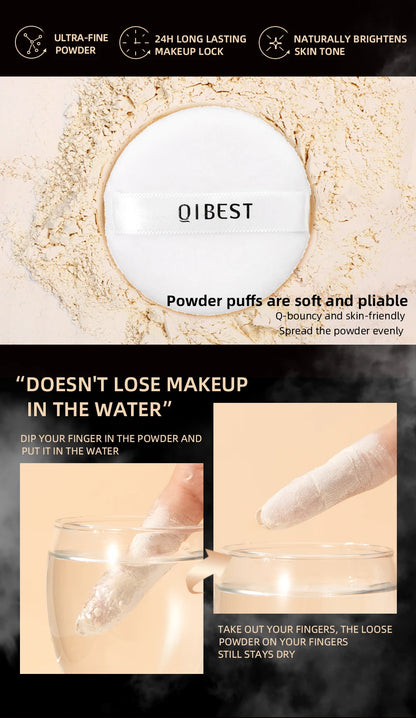 QIBEST 4 Colors Loose Powder Waterproof Oil-Control Matte Finish Compact Setting Powder Long-Lasting Invisible Pores Face Makeup