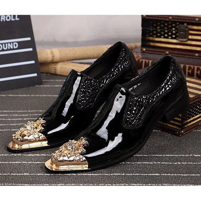 2024 Western Fashion Pointed Metal Toe Dress Shoes Blue Grey Party Wedding Leather Shoes for Men