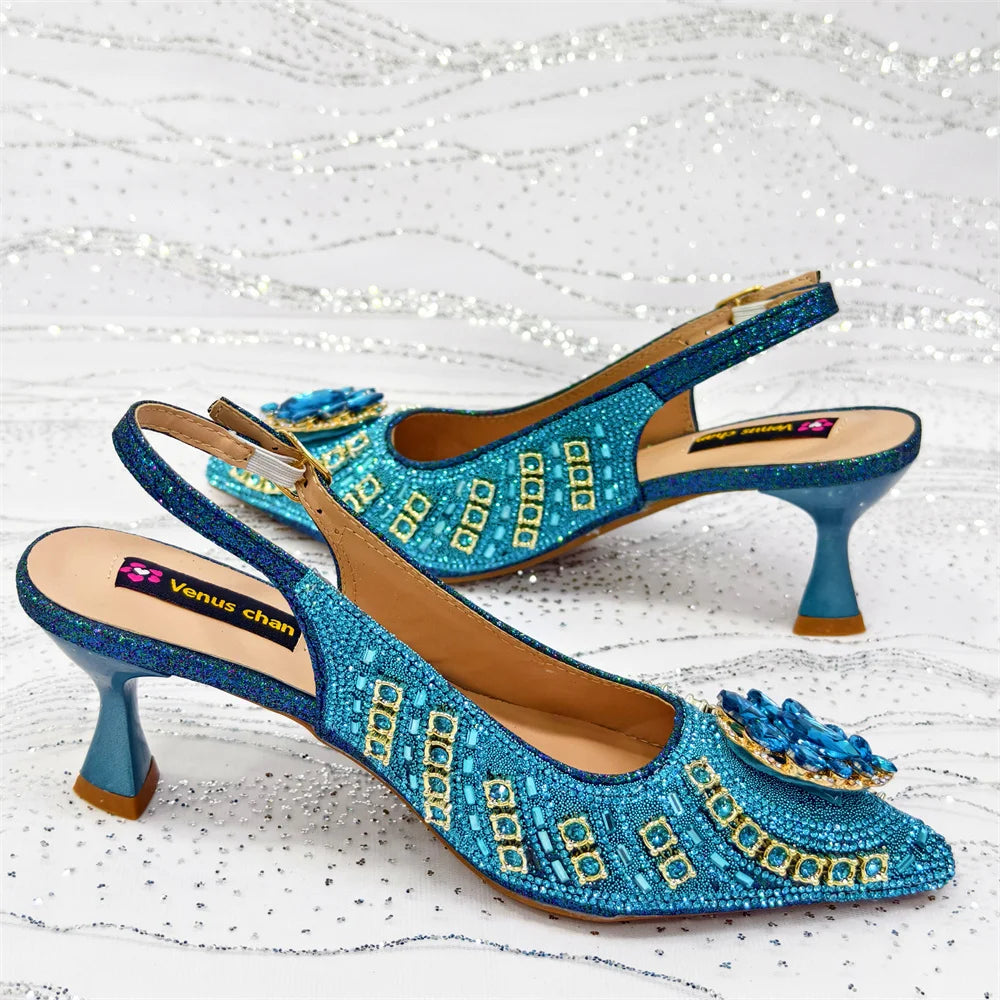 Venus Chan 2026 Italian Butterfly Design Pointed Toe Slingback Sandals with Matching Bag Set - Elegant Sky Blue for Weddings