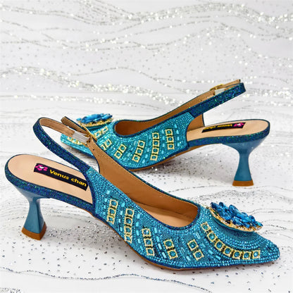 Venus Chan 2026 Italian Butterfly Design Pointed Toe Slingback Sandals with Matching Bag Set - Elegant Sky Blue for Weddings