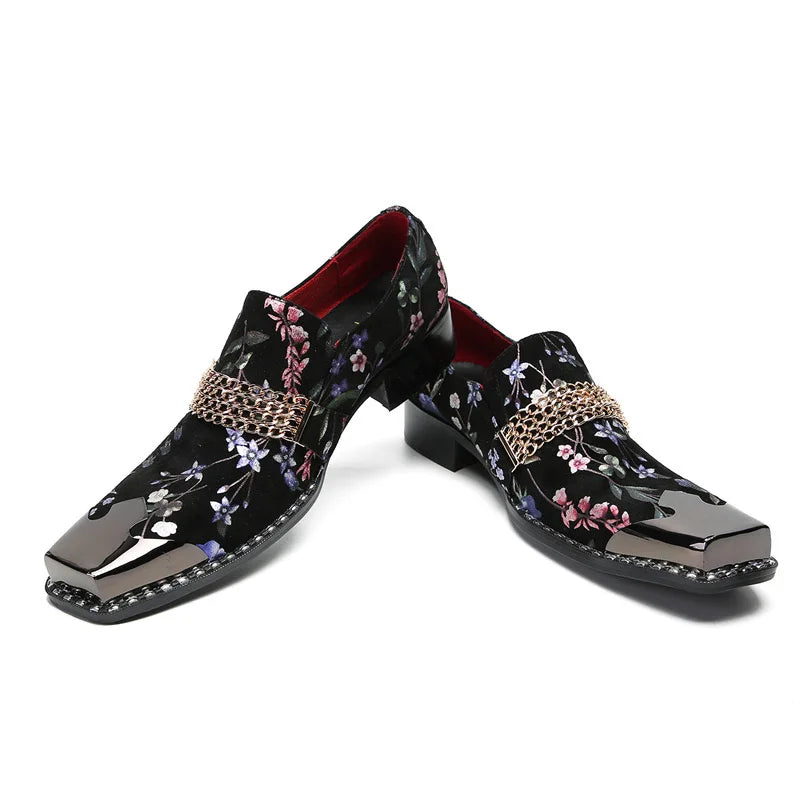 Italian Style Gentleman Dress Shoes Men black Metal Pointed Toe Snake Grain Genuine Leather Shoes Business Party Shoes Men Flat