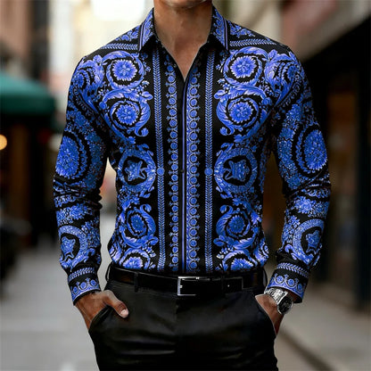 Men's Shirt Luxury Baroque Style Gold Pattern Long Sleeve Shirt Fashion Slim Palace HD Print Shirt AliExpress Hot Sale XS-6XL