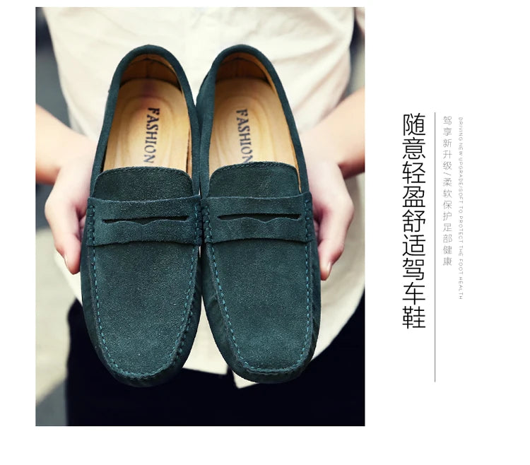 Men's Casual Fashion Genuine Leather Loafers Moccasins Slip-On Driving Shoes 38-50 Size Range Male Flats Comfort Footwear