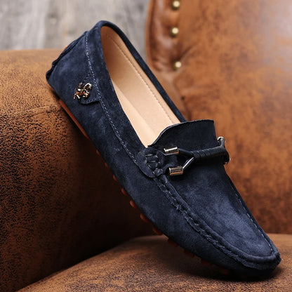Men Genuine Leather Driving Shoes Metal Buckle Moccasins Slip-On Casual Loafers Men's Comfortable Flats Mocasines