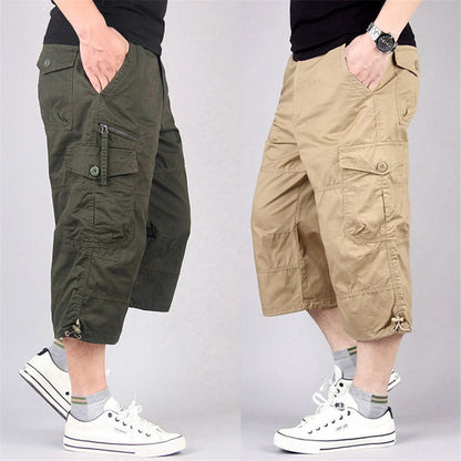 Long Length Cargo Shorts Men Summer Multi-Pocket Casual Cotton Elastic Capri Pants Men Military Tactical Short Hot Breeches  5XL