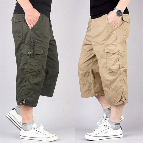 Long Length Cargo Shorts Men Summer Multi-Pocket Casual Cotton Elastic Capri Pants Men Military Tactical Short Hot Breeches  5XL