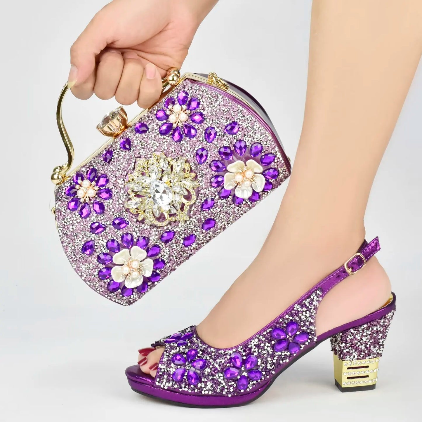 Doershow Italian orange Shoes And Bag Sets For Evening Party With Stones Italian Leather Handbags Match Bags! !HUK1-32