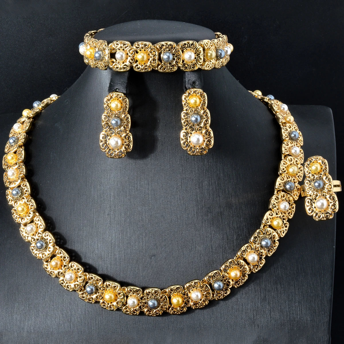 Luxury Quality Jewelry Set For Women Pearl Necklace Bracelet Ring Earring 2024 Trend Wedding Party Jewelry Set Mother's Day Gift