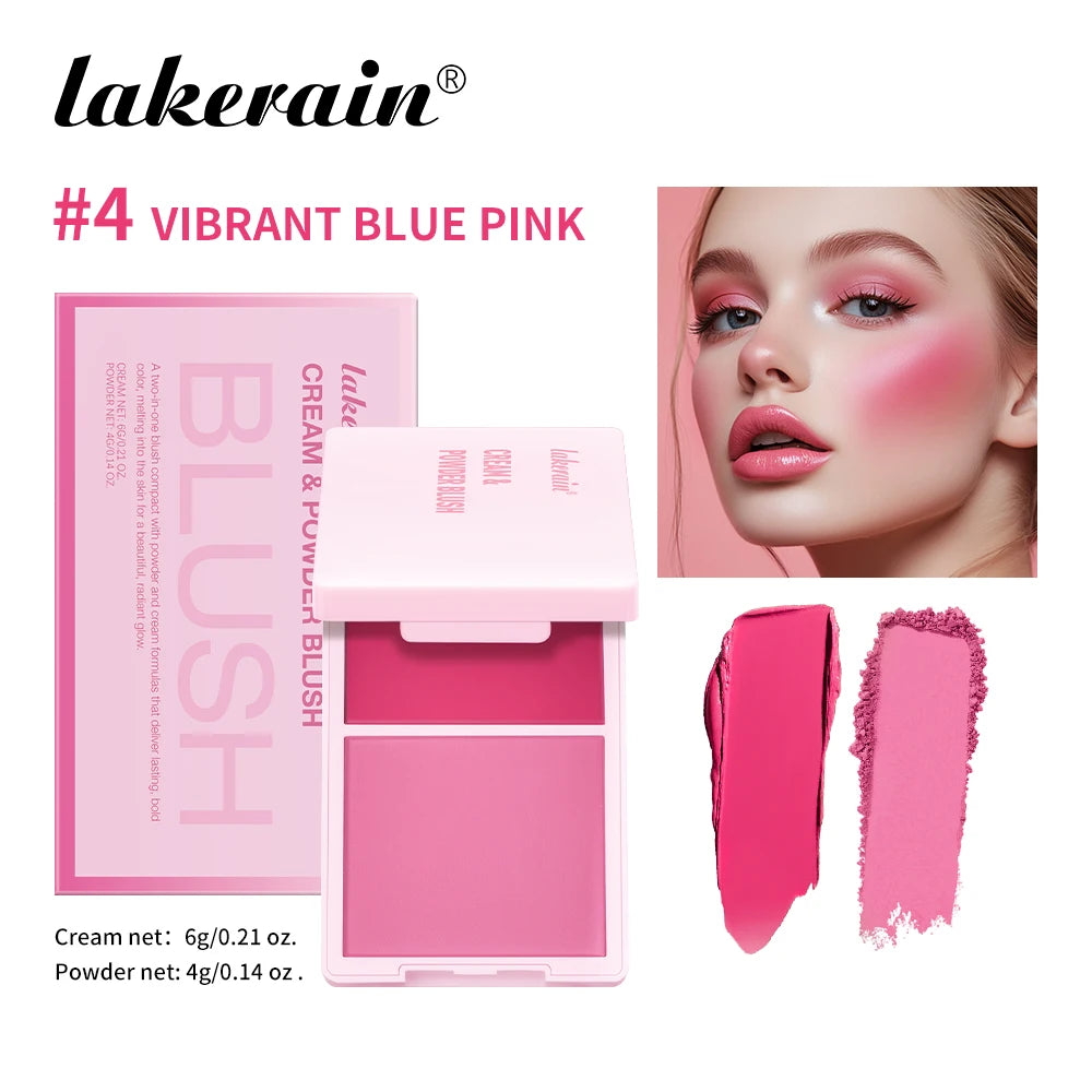 Lakerain Blush Cream Long Lasting High Pigmented Natural Pink Smooth Texture 2 IN 1 Cream & Powder Blusher Korean Makeup