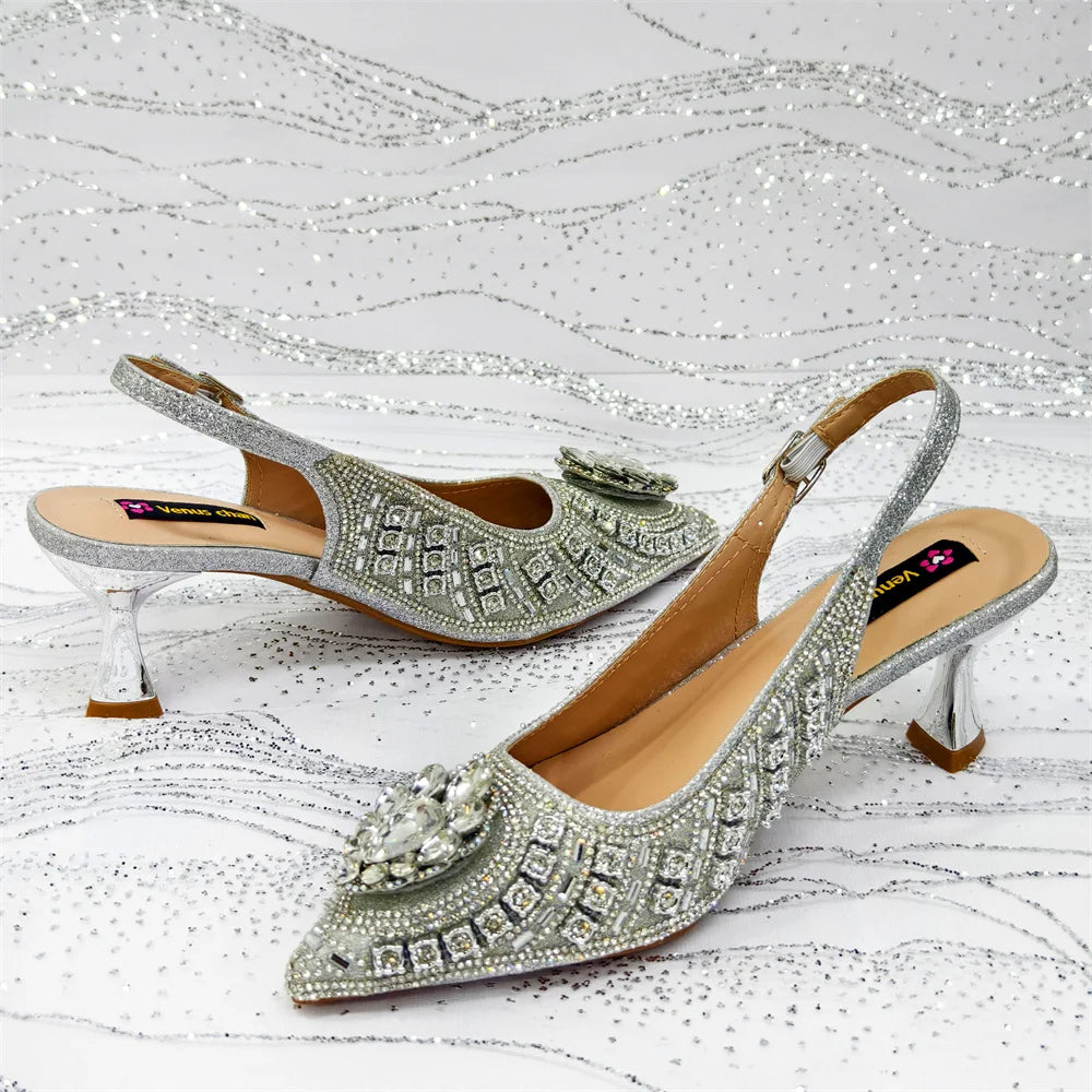 Venus Chan 2026 Italian Butterfly Design Pointed Toe Slingback Sandals with Matching Bag Set - Elegant Sky Blue for Weddings